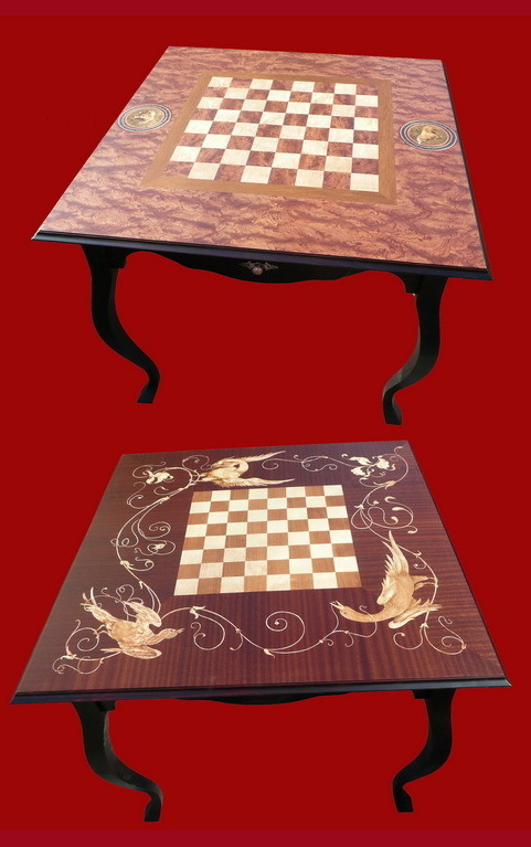 Столешницы шахматных столов, маркетри